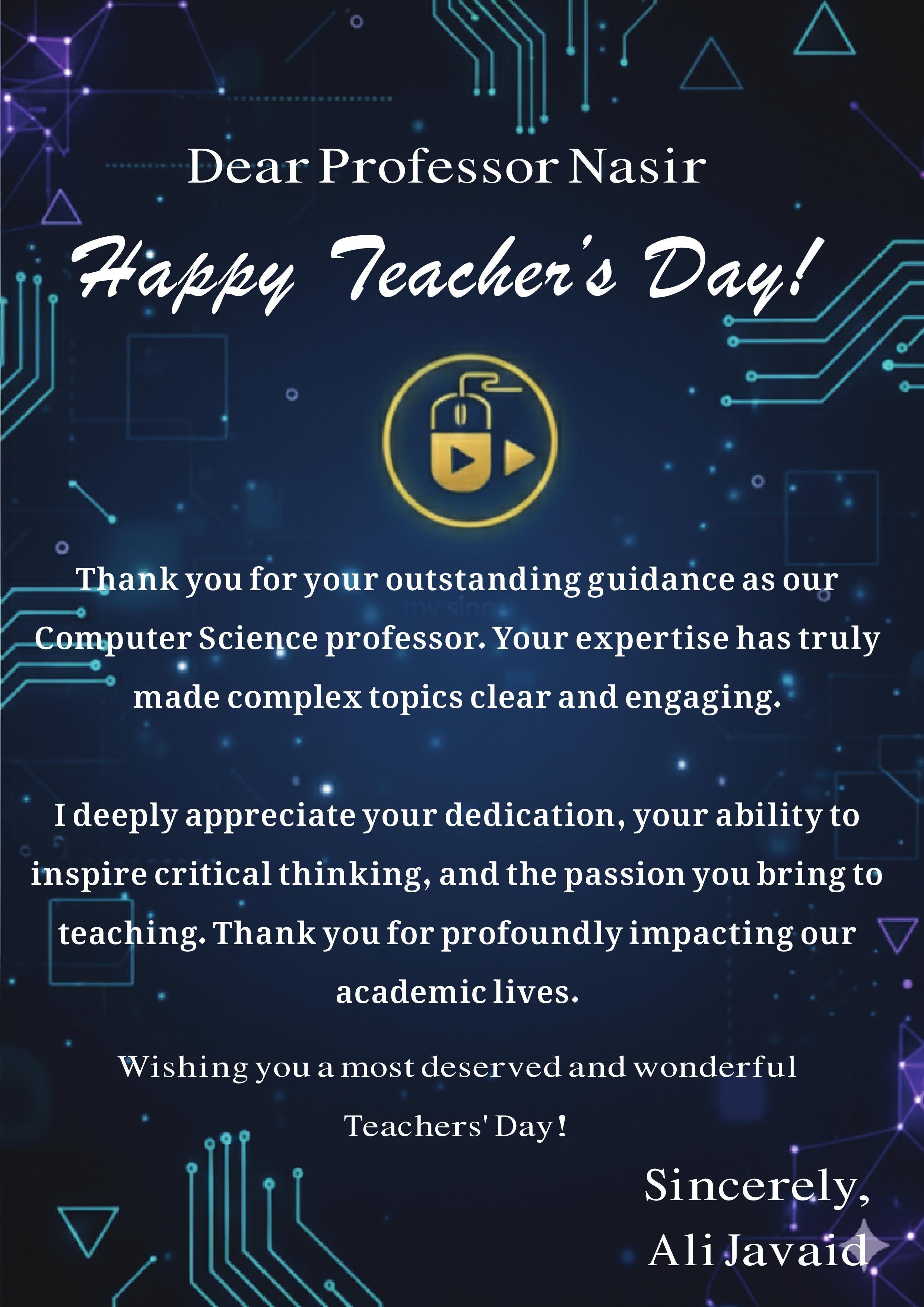 Computer Teacher's Day Card